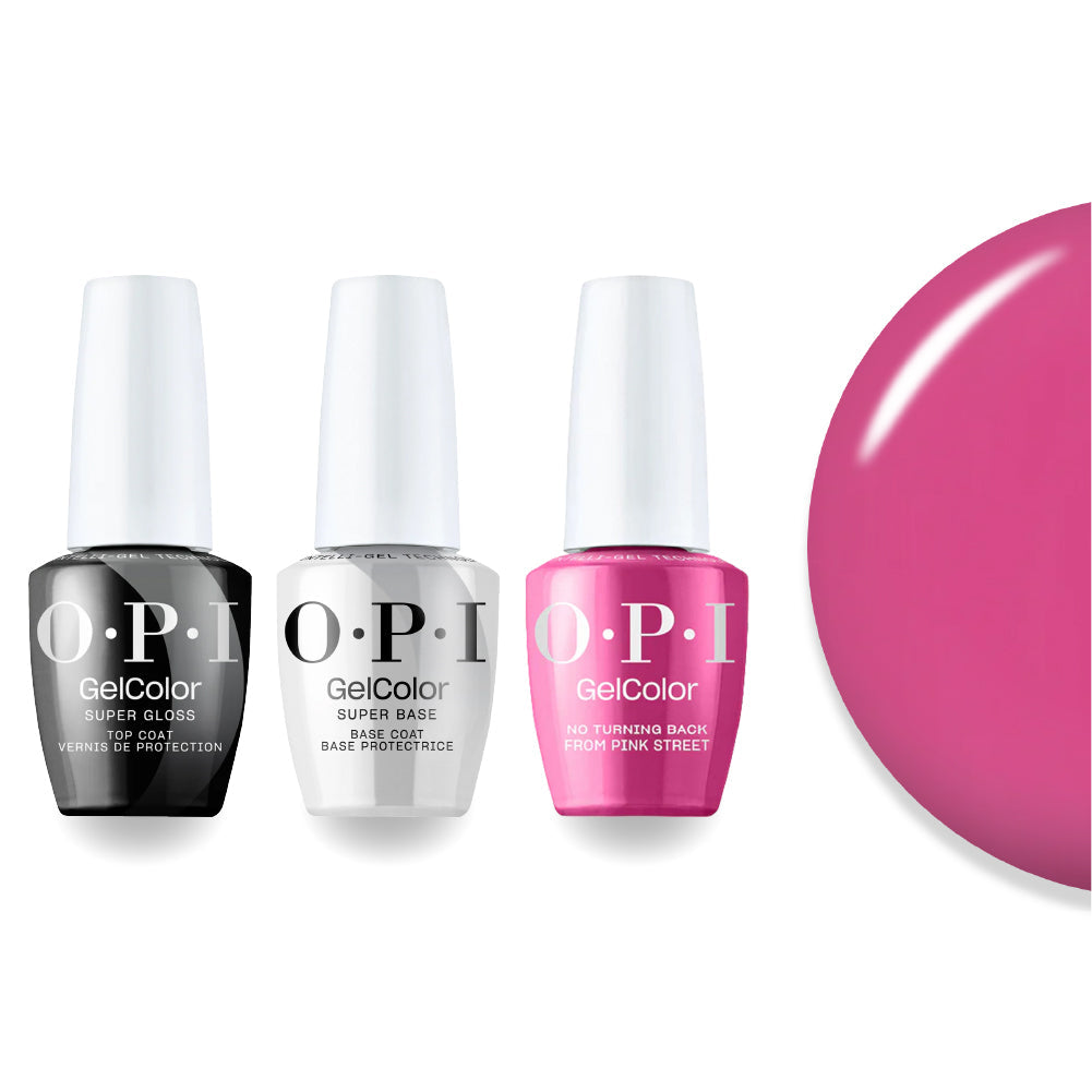 OPI Intelli-Gel Combo - Super Base Coat, Super Gloss Top Coat & L19 No Turning Back From Pink Street