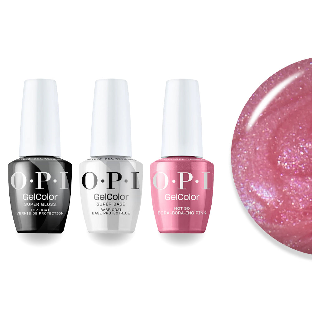 OPI Intelli-Gel Combo - Super Base Coat, Super Gloss Top Coat & S45 Not So Bora-Bora-Ing Pink