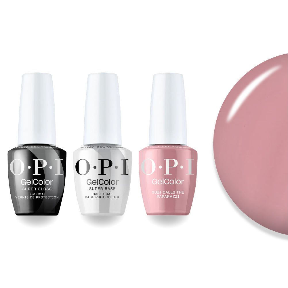 OPI Intelli-Gel Combo - Super Base Coat, Super Gloss Top Coat & H001 Suzi Calls The Paparazzi