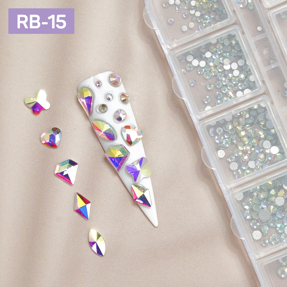12 Grids Flatback Rhinestones RB-15 AB