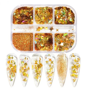  6 Grids of Holographic Sequins - 1909-02 - #15 Gold Sparkle by OTHER sold by DTK Nail Supply