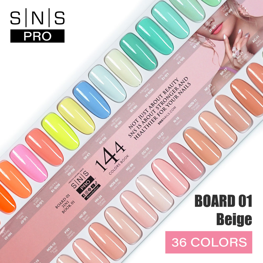 SNS Pro Dipping Powder - Set 36 Colors - Board 1 Beige (001 - 036)