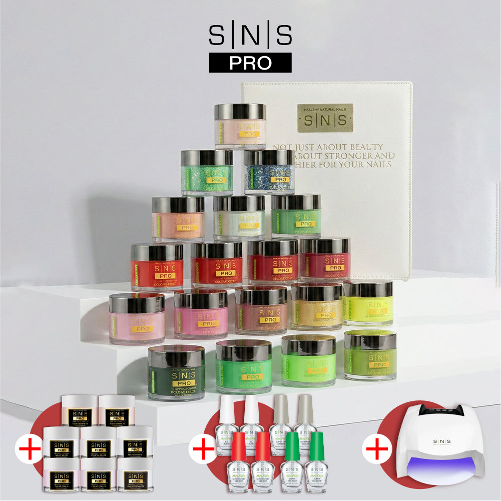 SNS Pro Dipping Powder - Set 144 Colors - Beige Collection - FREE Set of 8 SNS 5-in-1 Powders + 2 Liquid Sets + 1 SNS Lamp