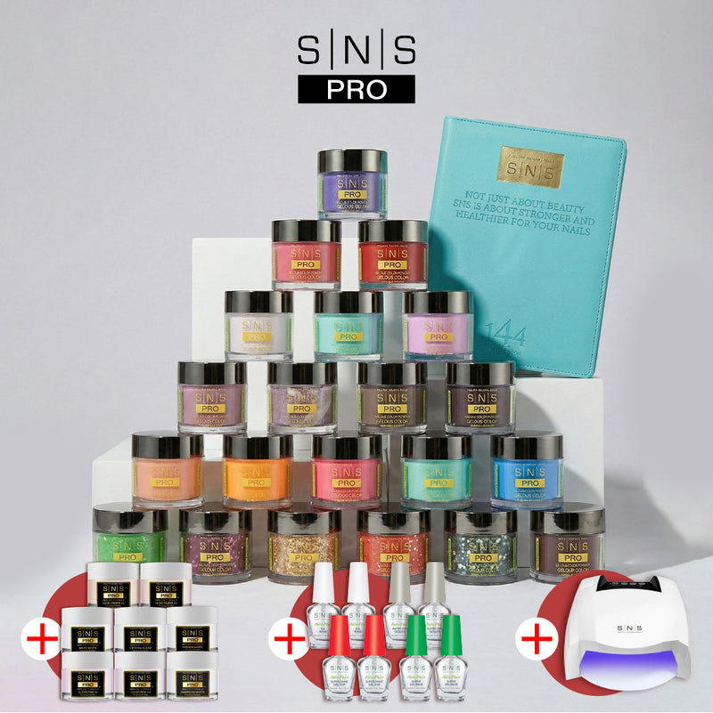 DTK Nail Supply - Authentic SNS Pro Dipping & Acrylic Powder - Set 144 Colors - Tiffany Blue Collection - FREE Set of 8 SNS 5-in-1 Powders + 2 Liquid Sets + 1 SNS Lamp for wholesale salon use