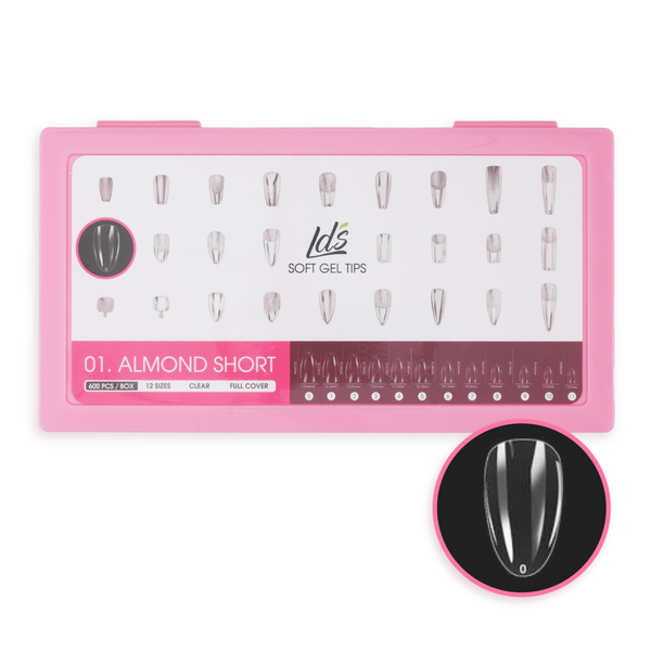 LDS - 01 Almond Short Clear Nail Tips (Full Cover) (Box of 600PCS)