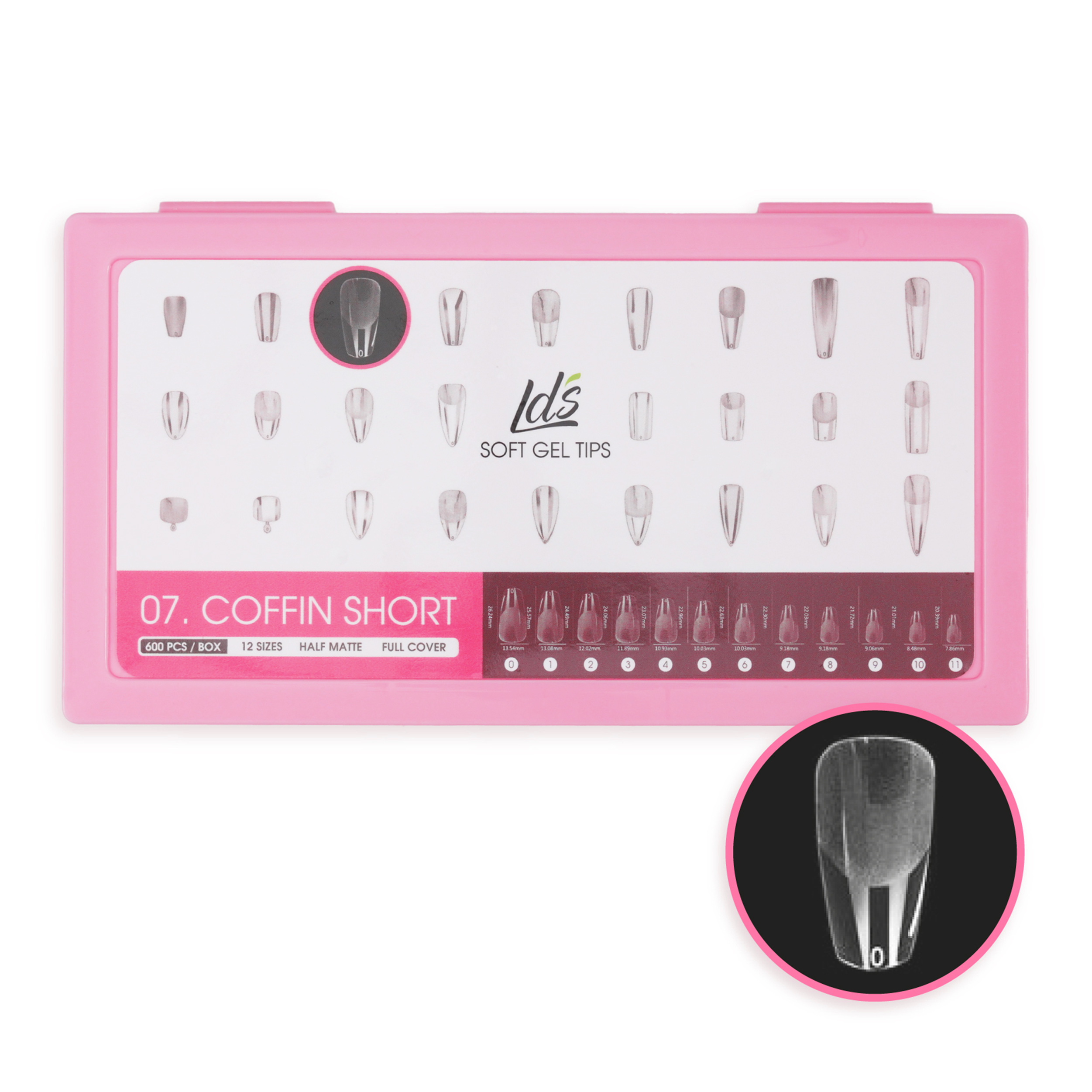 LDS - 07 Coffin Short Half Matte Nail Tips (Full Cover) (Box of 600PCS)