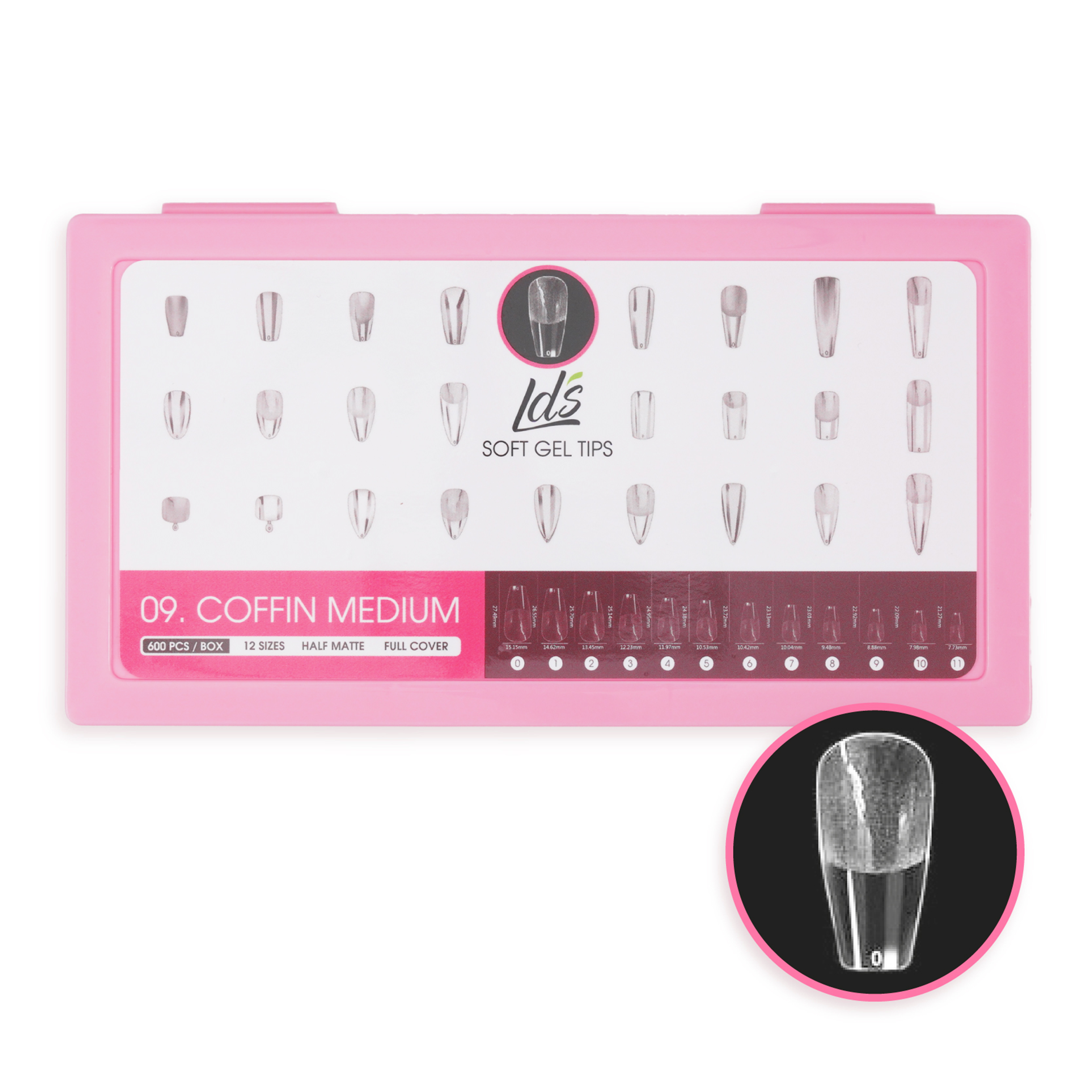 LDS - 09 Coffin Medium Half Matte Nail Tips (Full Cover) (Box of 600PCS)