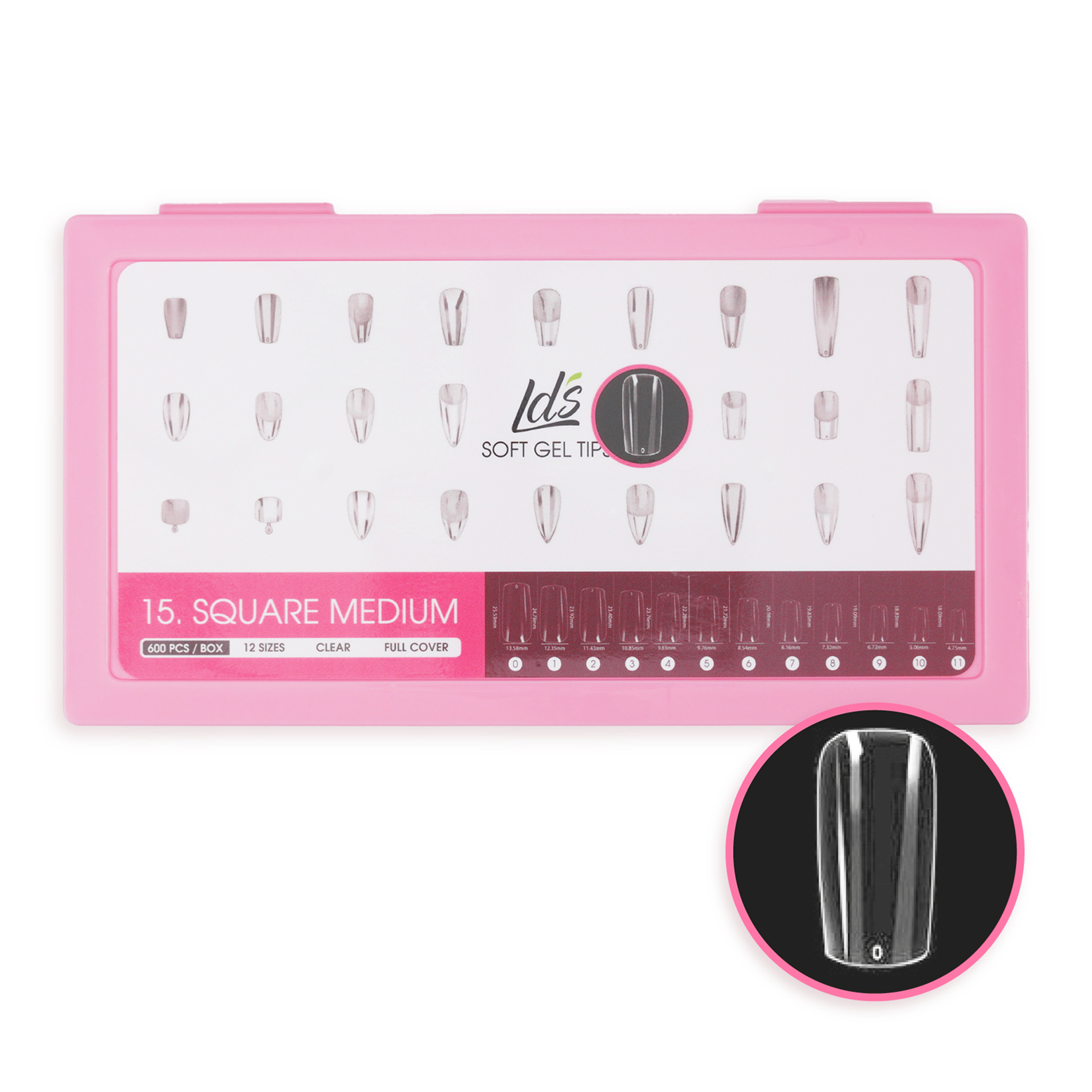 LDS - 15 Square Medium Clear Nail Tips (Full Cover) (Box of 600PCS)