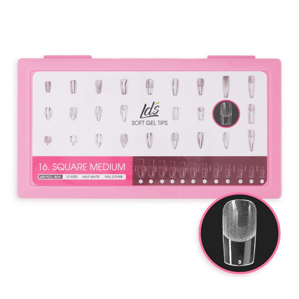 LDS - 16 Square Medium Half Matte Nail Tips (Full Cover) (Box of 600PCS)