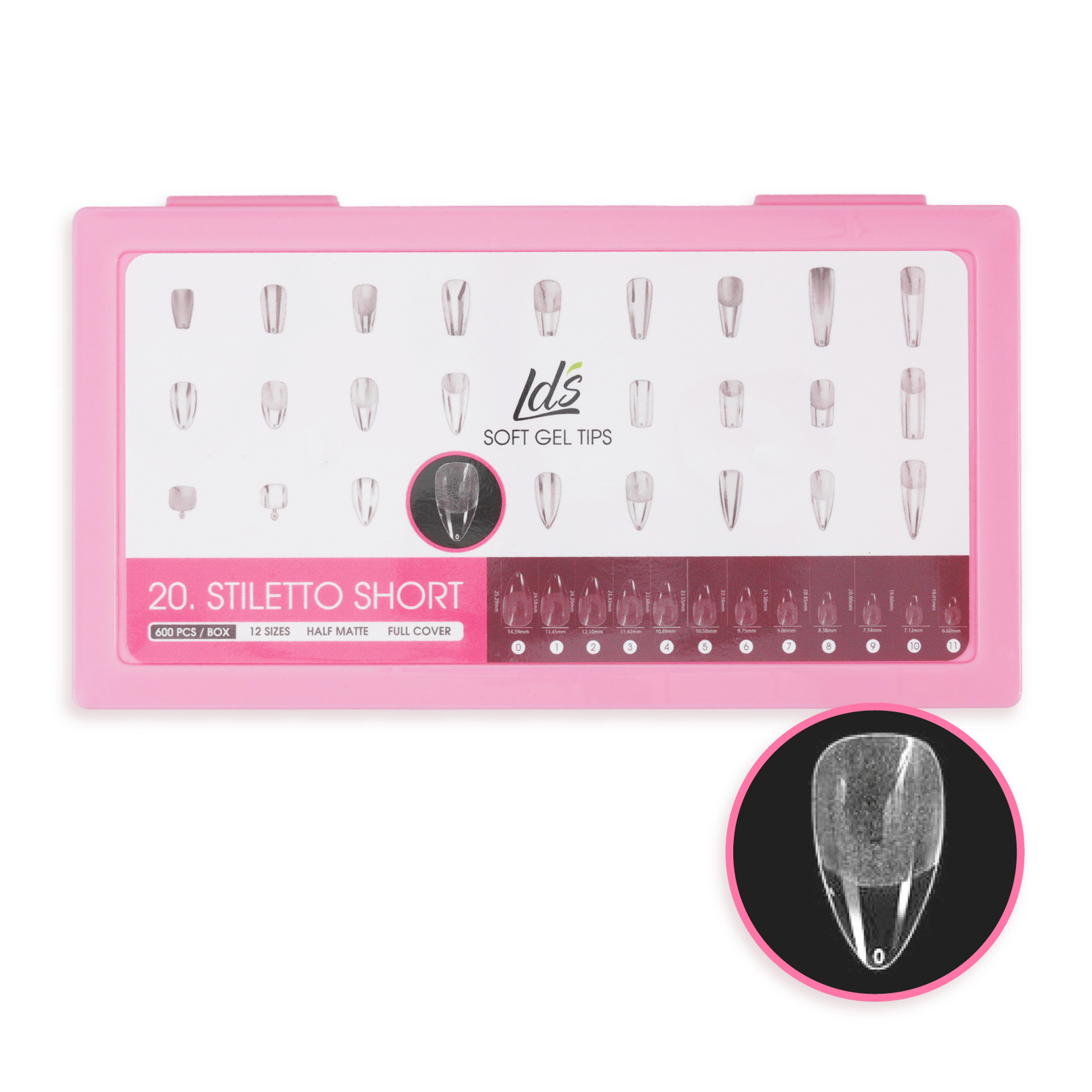 LDS - 20 Stiletto Short Half Matte Nail Tips (Full Cover) (Box of 600PCS)