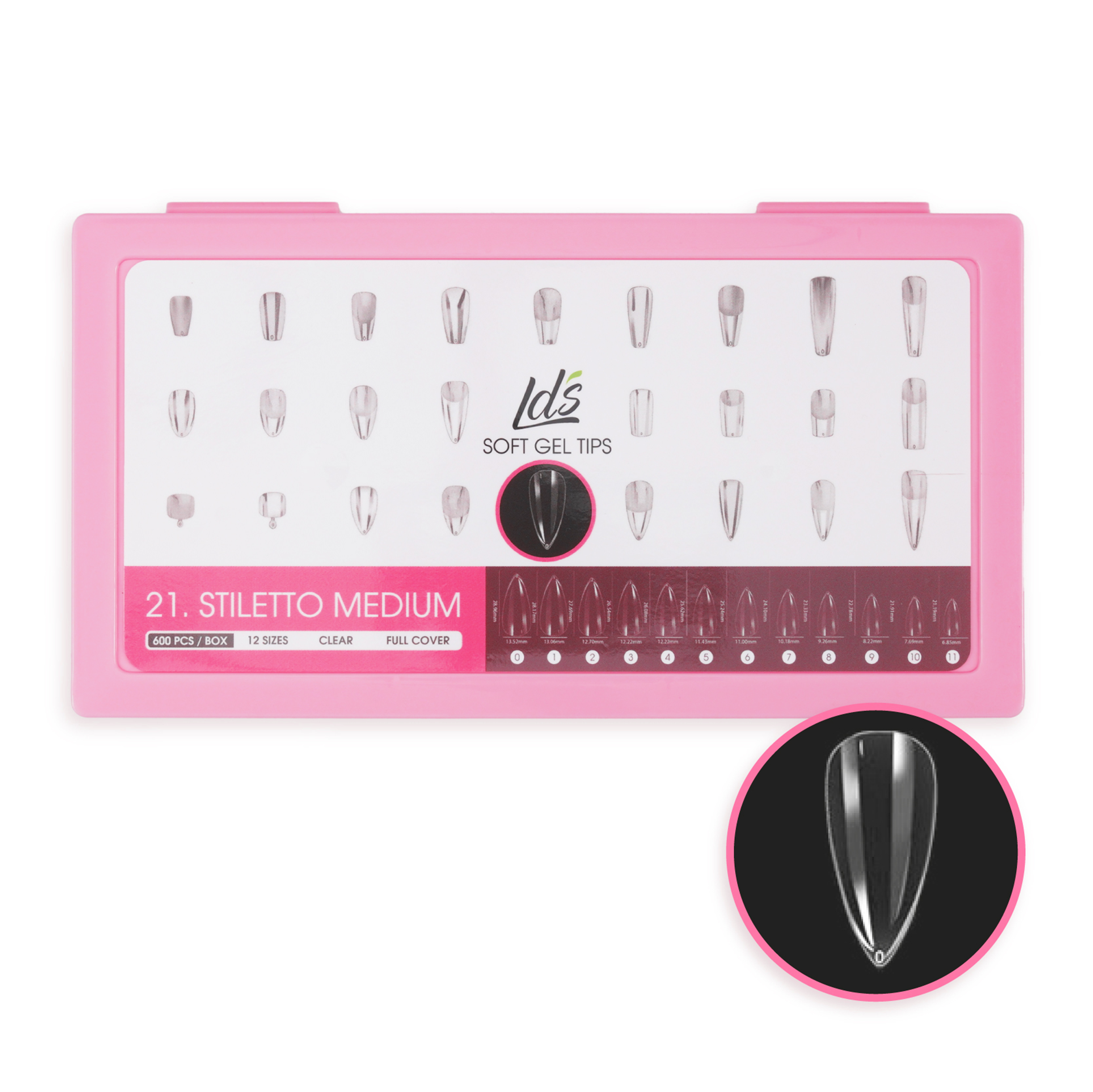 LDS - 21 Stiletto Medium Clear Nail Tips (Full Cover) (Box of 600PCS)