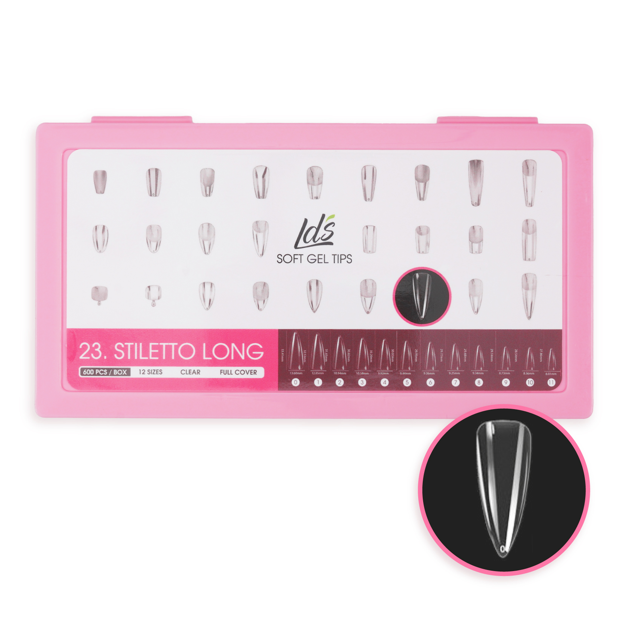 LDS - 23 Stiletto Long Clear Nail Tips (Full Cover) (Box of 600PCS)