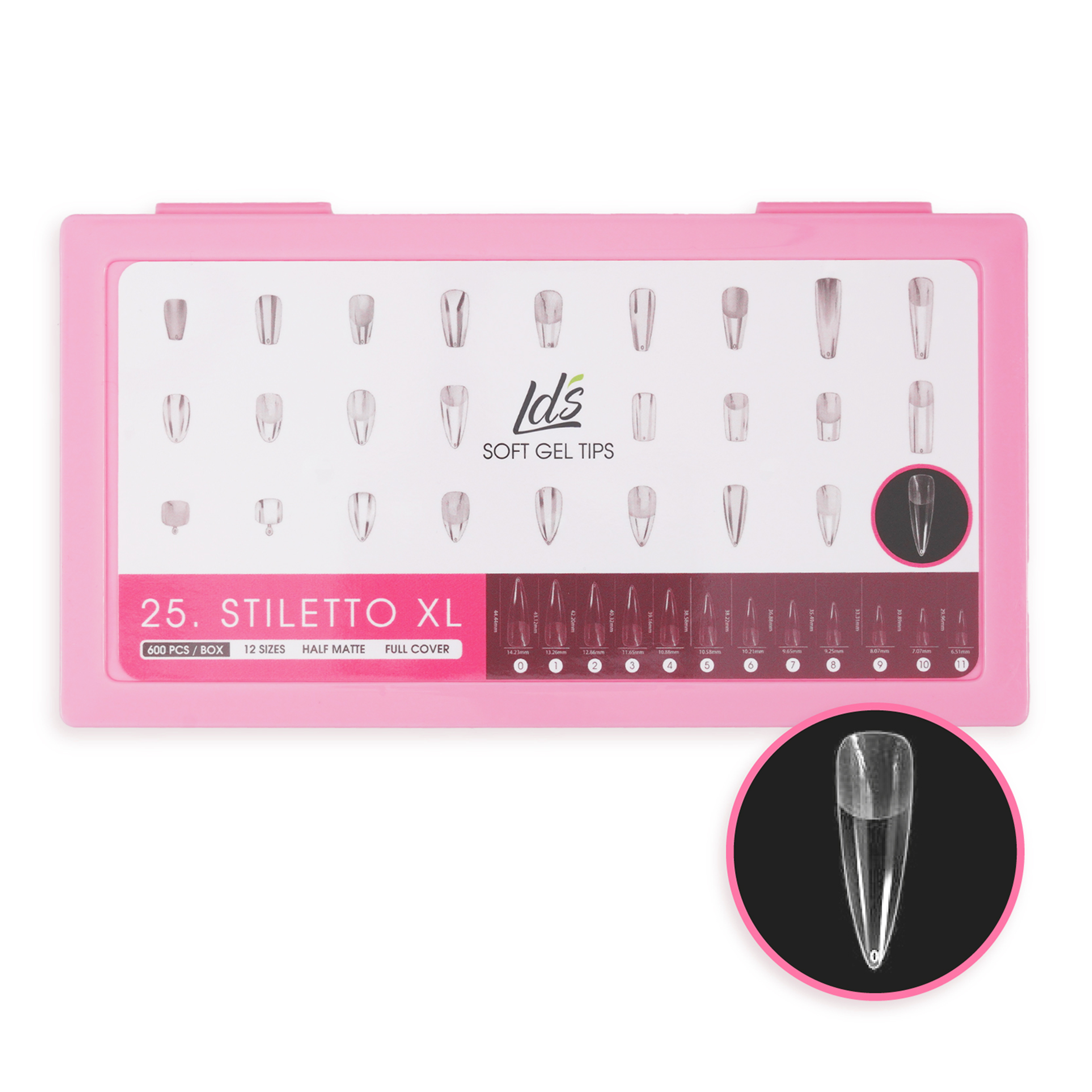 LDS - 25 Stiletto XL Half Matte Nail Tips (Full Cover) (Box of 600PCS)