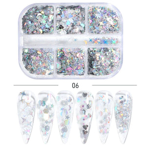  6 Grids of Holographic Sequins - 1909-06 - #14 Silver Sparkle by OTHER sold by DTK Nail Supply