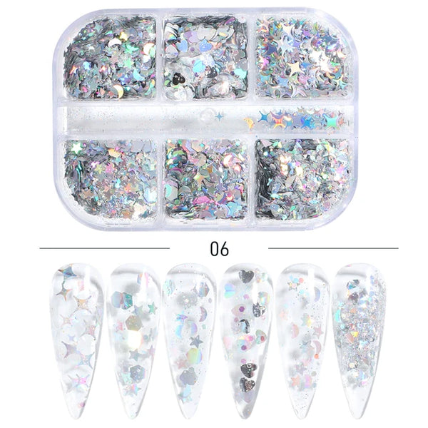  6 Grids of Holographic Sequins - 1909-06 - #14 Silver Sparkle by OTHER sold by DTK Nail Supply