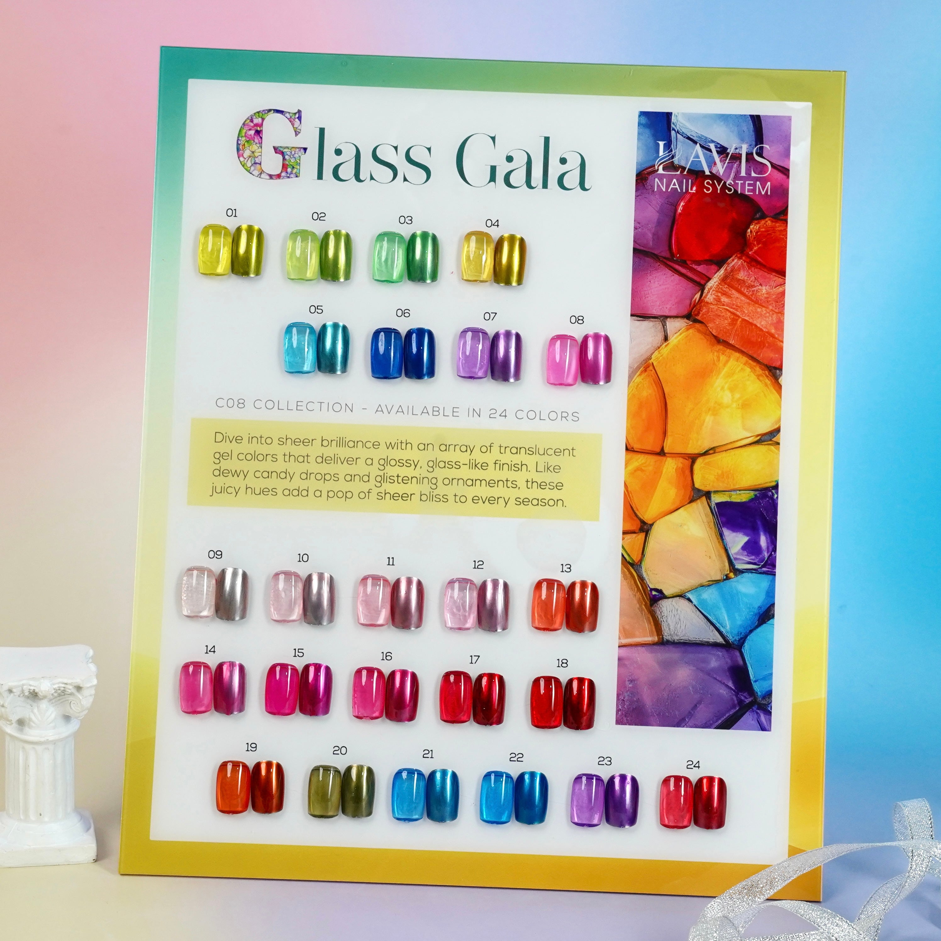 LAVIS C08 Set 24 Colors - Gel Polish 0.5 oz - Glass Gala Collection