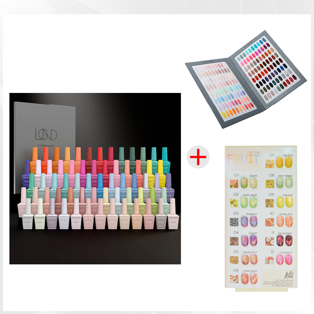 DTK Nail Supply - Authentic CHAUN LEGEND Gel Polish Collection Vol. 2.1 - 65 Colors - FREE 1 Full LDS Fruit Cat Eye Collection (12 Colors) for wholesale salon use