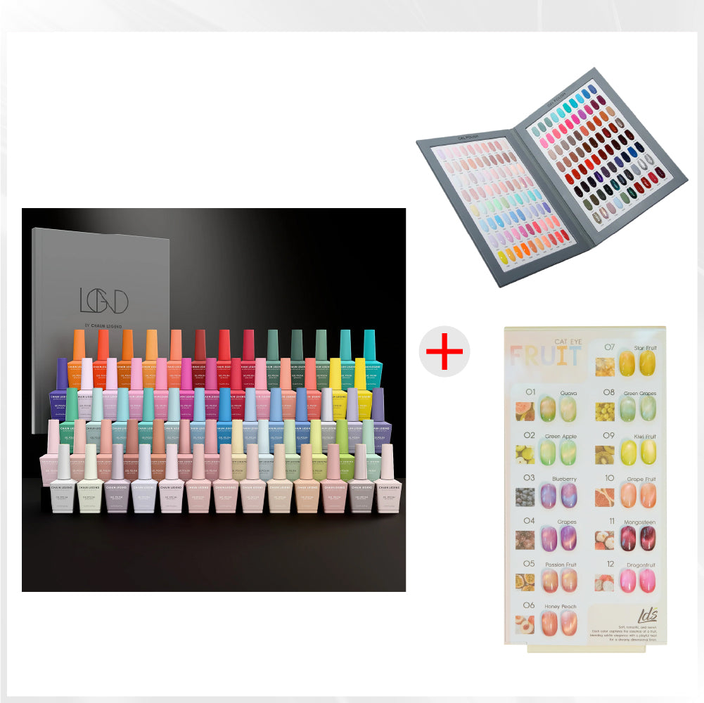 DTK Nail Supply - Authentic CHAUN LEGEND Gel Polish Collection Vol. 2.2 - 65 Colors - FREE 1 Full LDS Fruit Cat Eye Collection (12 Colors) for wholesale salon use