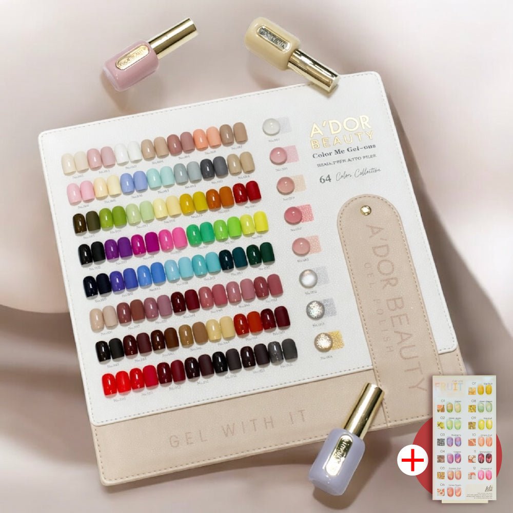 A'DOR Beauty - HEMA - Free Set 64 Colors Gel Polish - Color Me Gel - ous Colletion + FREE 1 FULL LDS FRUIT CAT EYE COLLECTION (12 COLORS) - DTK Nail Supply