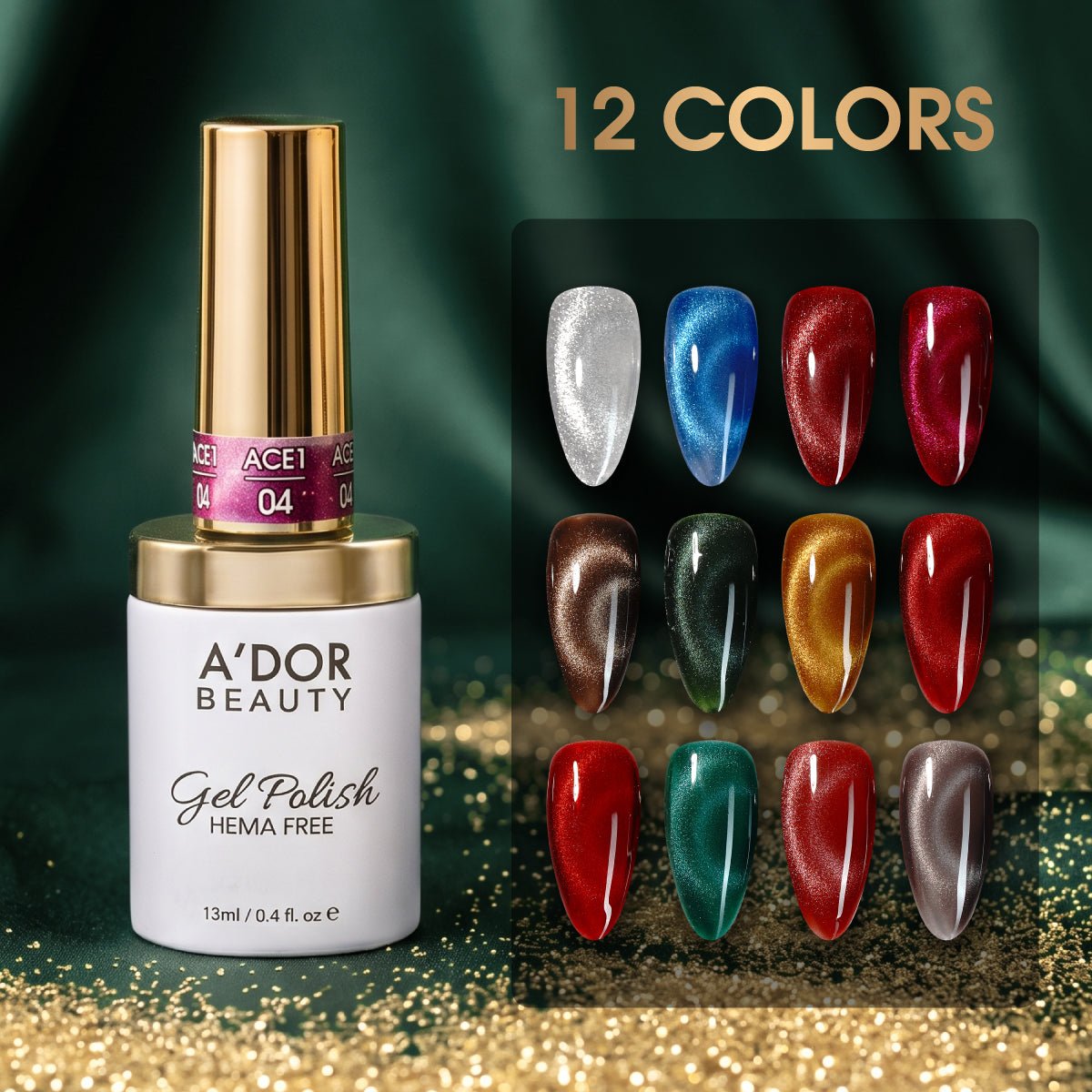 A'DOR Cat Eyes ACE1 - Set 12 Colors - Gel Polish 0.4oz - Seasonal Splendor Collection - DTK Nail Supply
