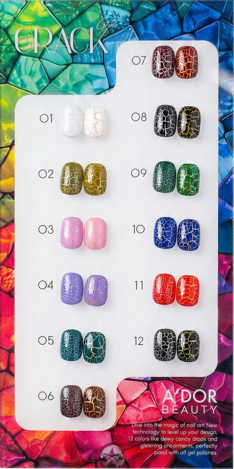 ADOR Crack Gel Set 12 Color - 0.5 oz - DTK Nail Supply