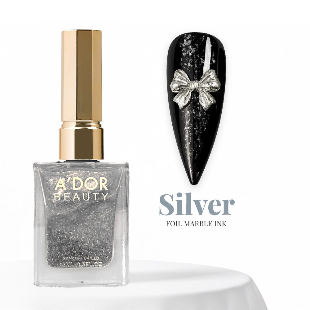 A'DOR Foil Marble Ink 15ml - Silver - DTK Nail Supply