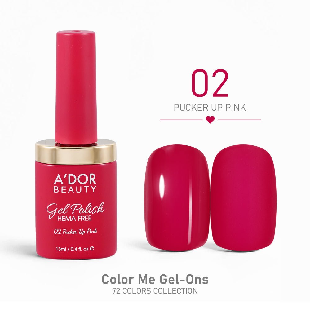 A'DOR HEMA - Free Gel Polish - 02 - Pucker Up Pink - 0.4 oz - Color Me Gel - Ons Collection - DTK Nail Supply