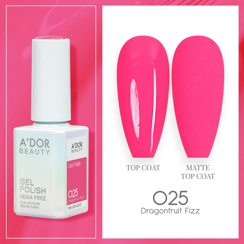 A'DOR HEMA - Free Gel Polish - 025 - Dragonfruit Fizz - 0.6 oz - DTK Nail Supply