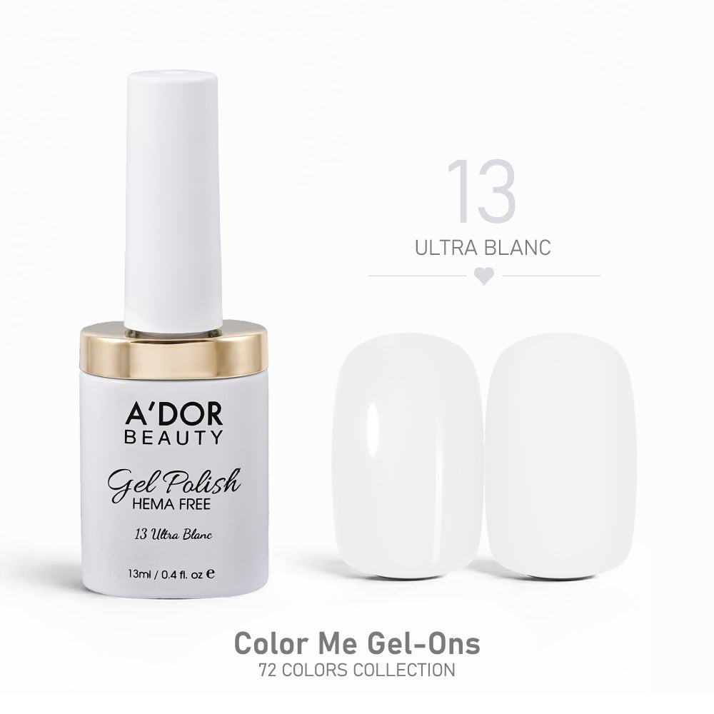 A'DOR HEMA - Free Gel Polish - 13 - Ultra Blanc - 0.4 oz - Color Me Gel - Ons Collection - DTK Nail Supply