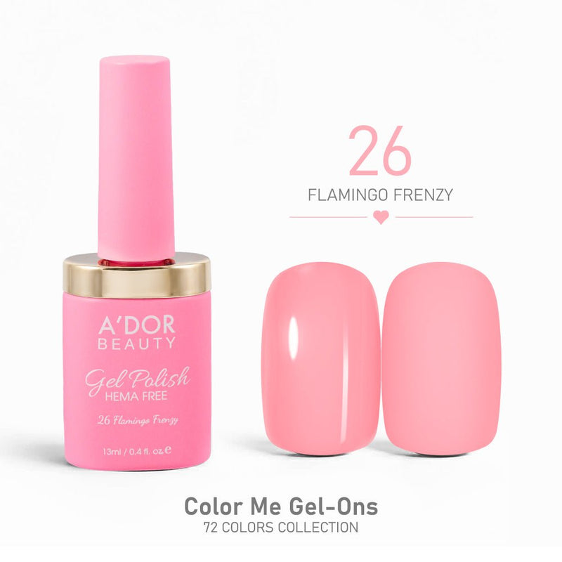 A'DOR HEMA - Free Gel Polish - 26 - Flamingo Frenzy - 0.4 oz - Color Me Gel - Ons Collection - DTK Nail Supply