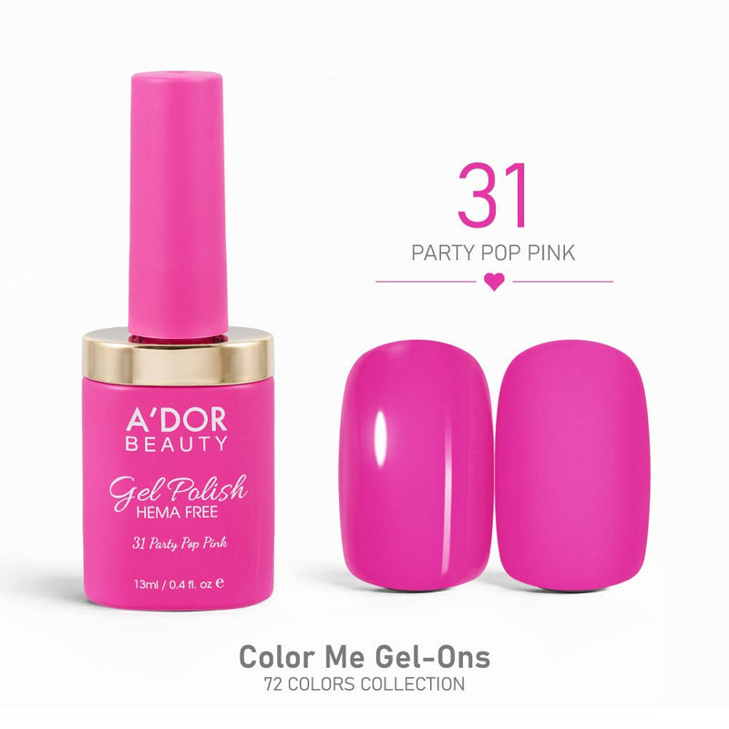 A'DOR HEMA - Free Gel Polish - 31 - Party Pop Pink - 0.4 oz - Color Me Gel - Ons Collection - DTK Nail Supply