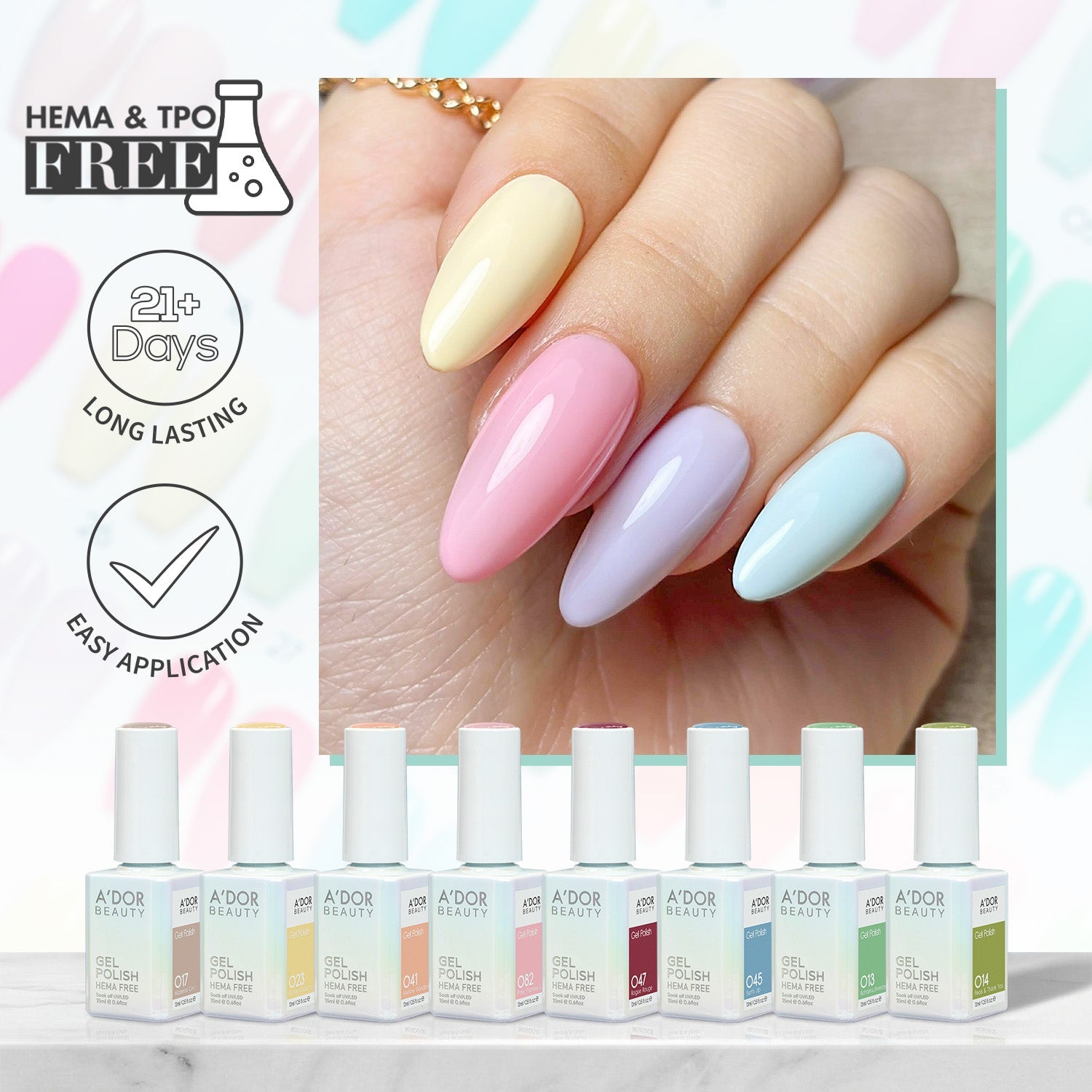 A'DOR HEMA - Free - Set 144 Colors Gel Polish Collection - DTK Nail Supply