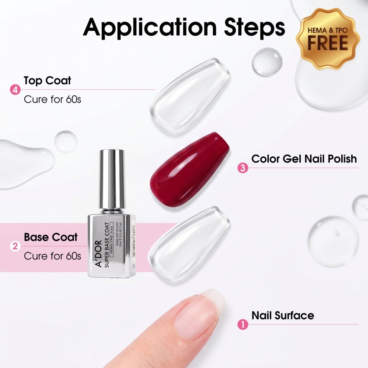 A'DOR HEMA & TPO FREE Gel Polish - Super Base Coat - 0.5 oz - DTK Nail Supply