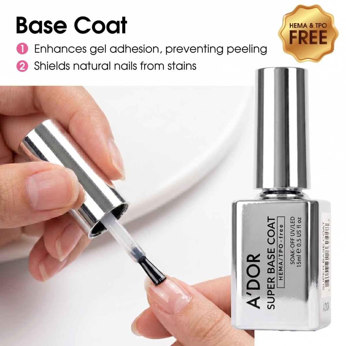 A'DOR HEMA & TPO FREE Gel Polish - Super Base Coat - 0.5 oz - DTK Nail Supply