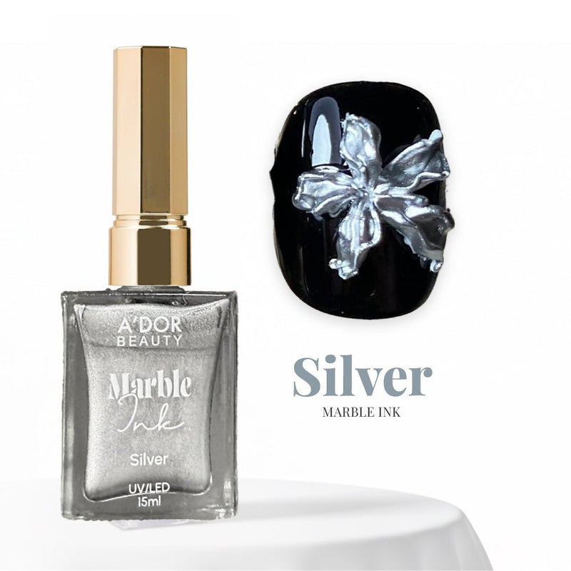 A'DOR Metallic Marble Ink 15ml - Silver - DTK Nail Supply