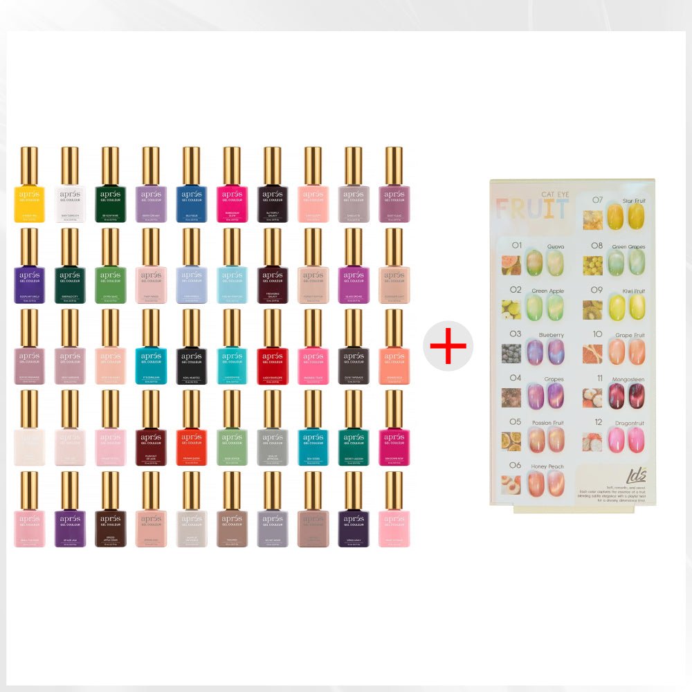 Apres Gel Polish - Set of 50 Gel Colors 1 - FREE 1 Full LDS Fruit Cat Eye Collection (12 Colors) - DTK Nail Supply
