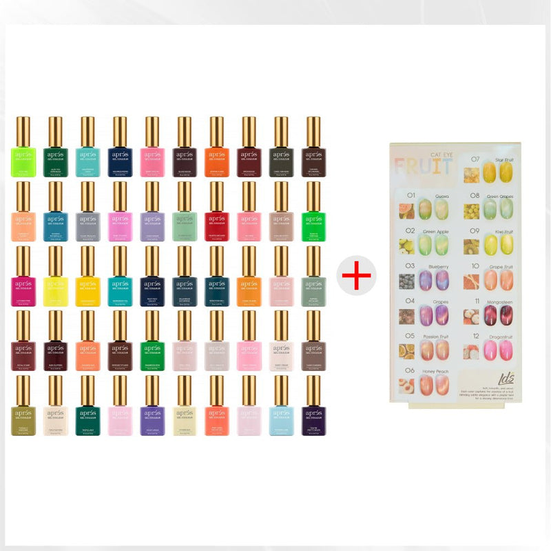 Apres Gel Polish - Set of 50 Gel Colors 2 - FREE 1 Full LDS Fruit Cat Eye Collection (12 Colors) - DTK Nail Supply
