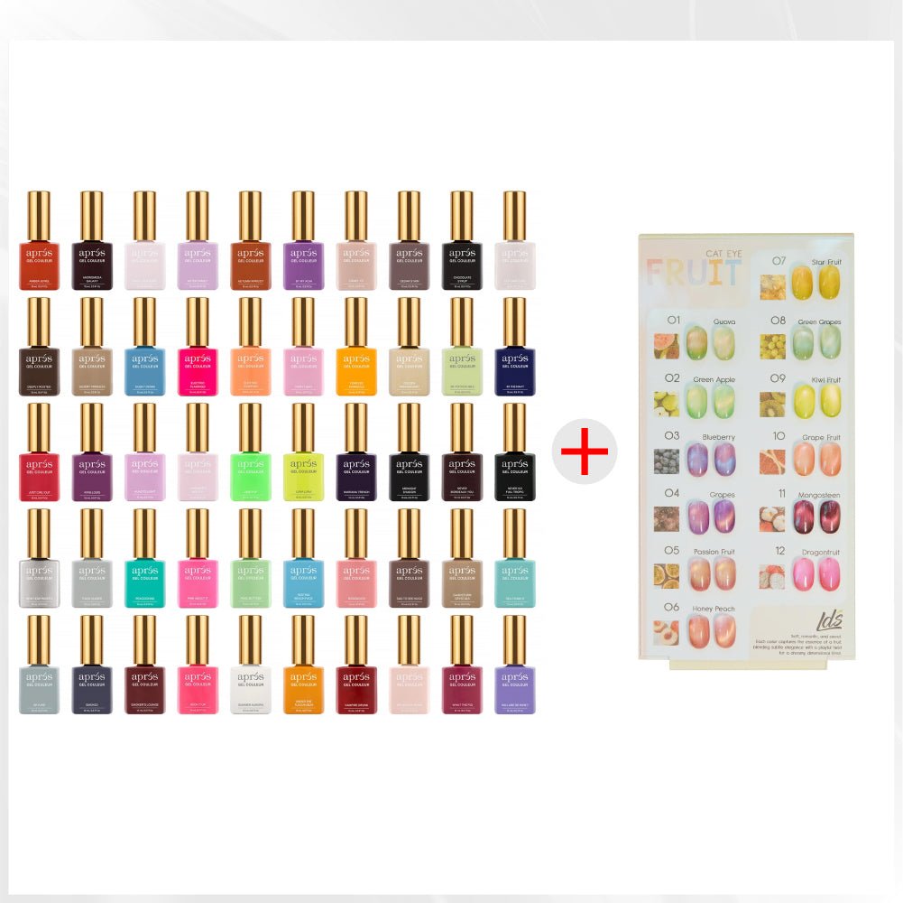 Apres Gel Polish - Set of 50 Gel Colors 3 - FREE 1 Full LDS Fruit Cat Eye Collection (12 Colors) - DTK Nail Supply
