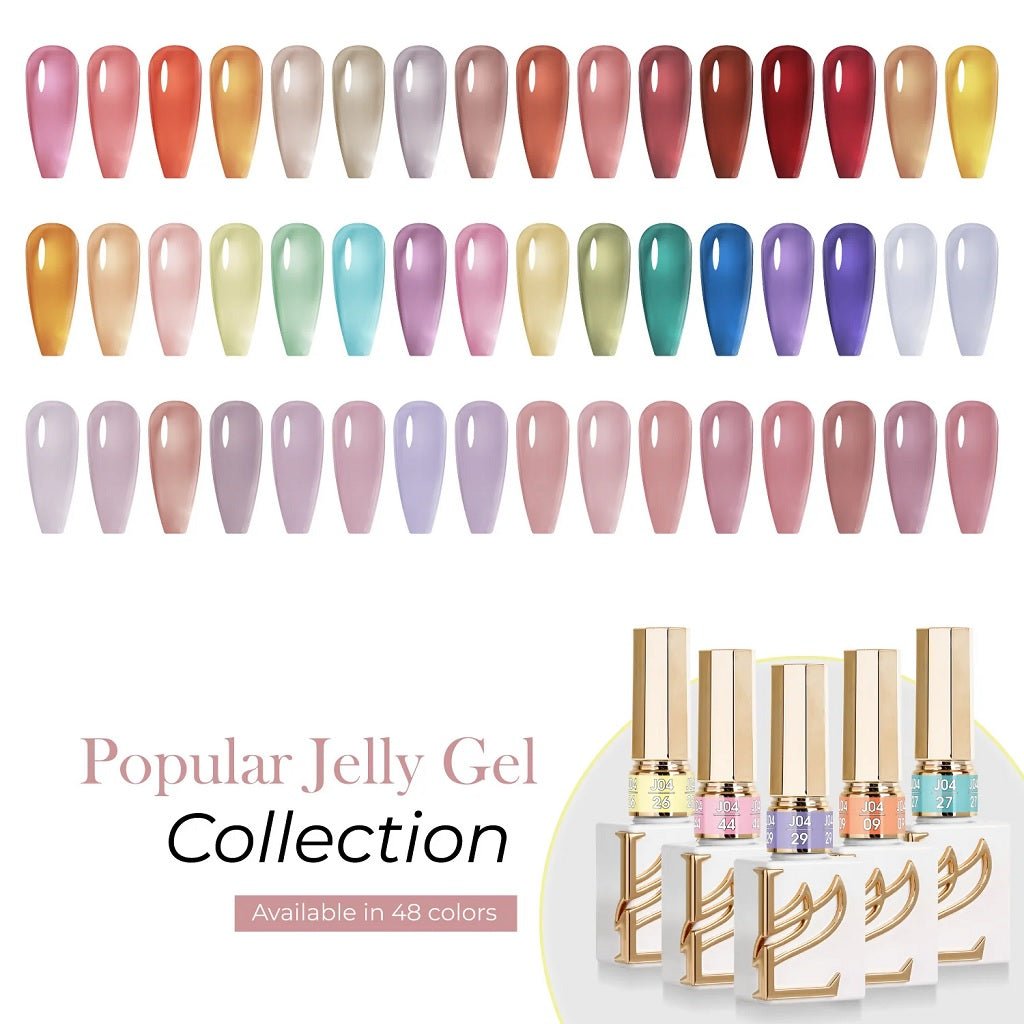 Buy LDS J04 Jelly Collection, FREE 1 LDS Moon Light Silver Cat Eye + 1 LDS Rain Bow Cat Eye + 1 Chrome Powder Super Clear + 2 A'Dor Drip Base Top + 1 Ribbon Magnet - DTK Nail Supply