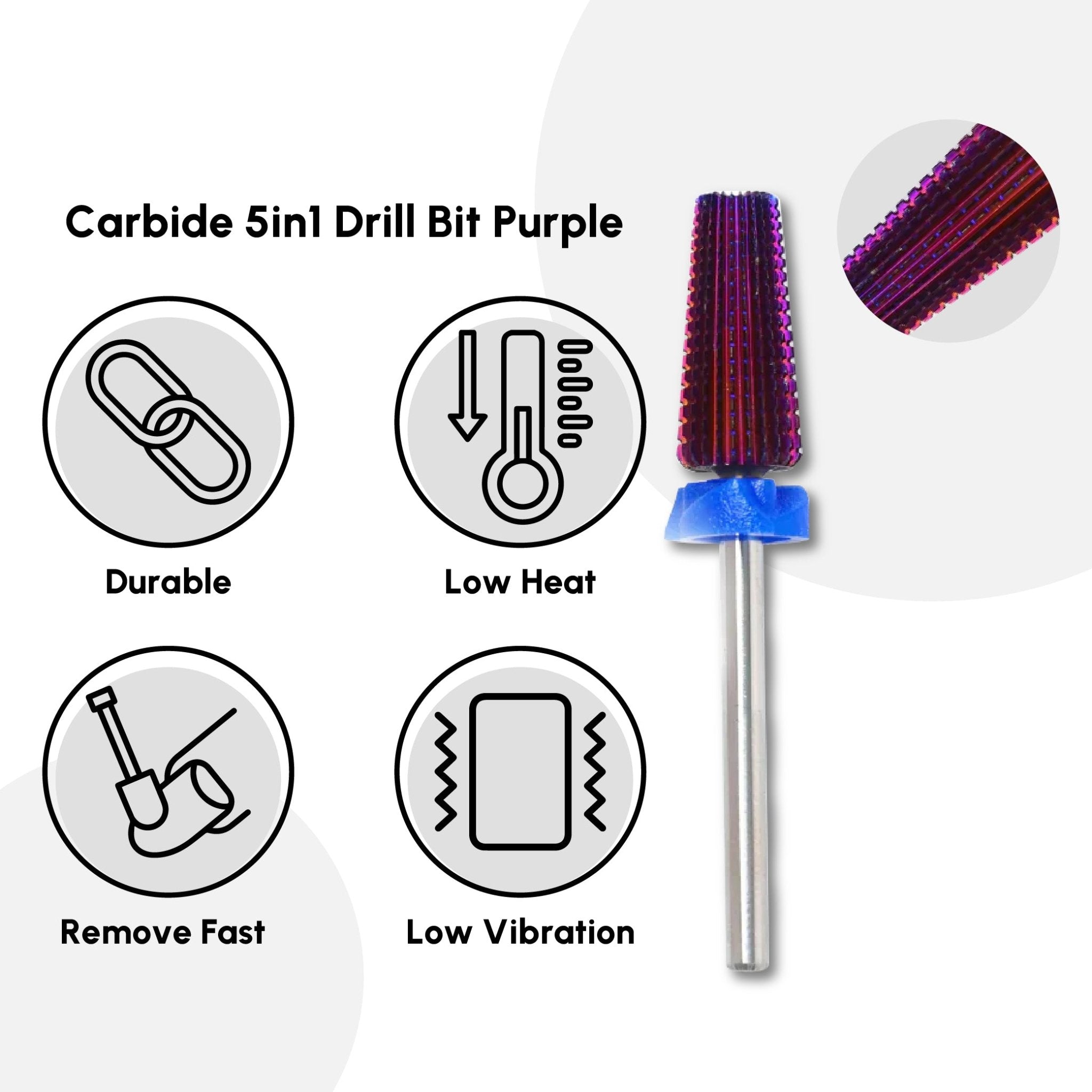 Carbide 5in1 Drill Bit Purple - DTK Nail Supply