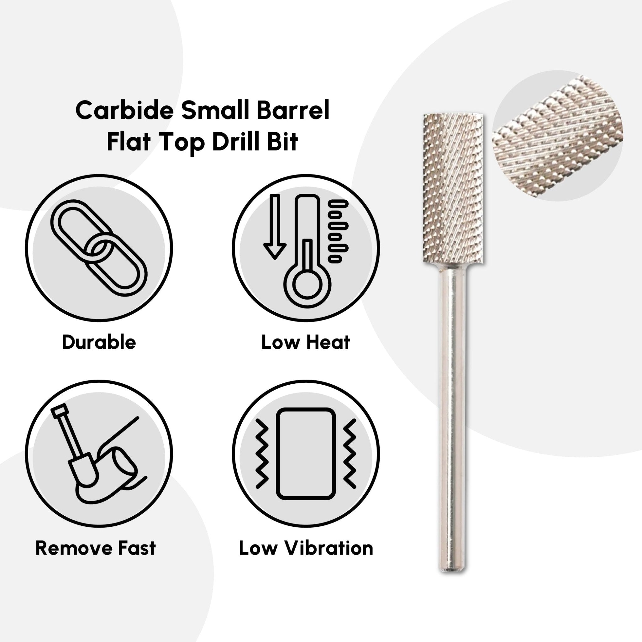 Carbide Small Barrel Flat Top Drill Bit - DTK Nail Supply