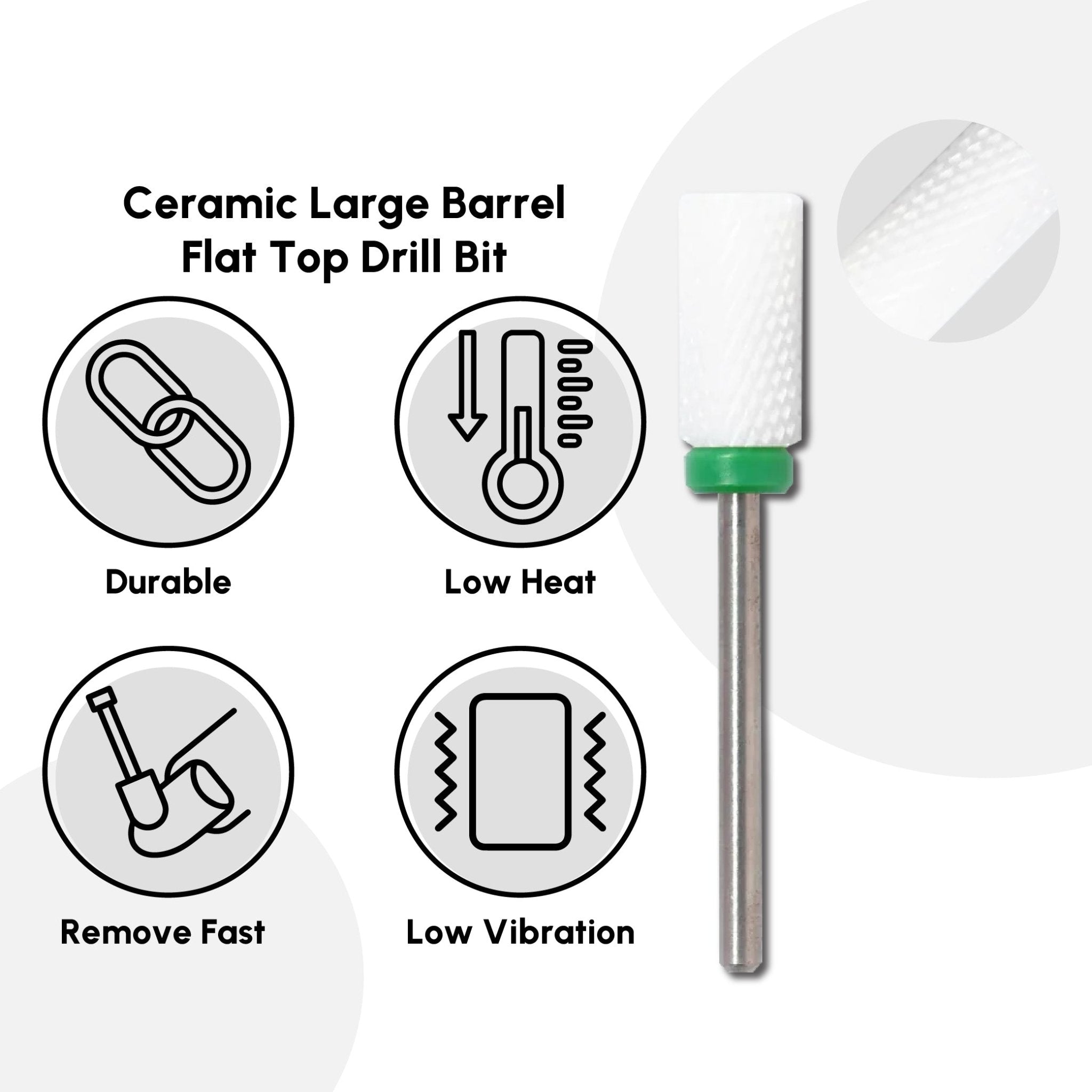 Ceramic Large Barrel Flat Top Drill Bit - DTK Nail Supply