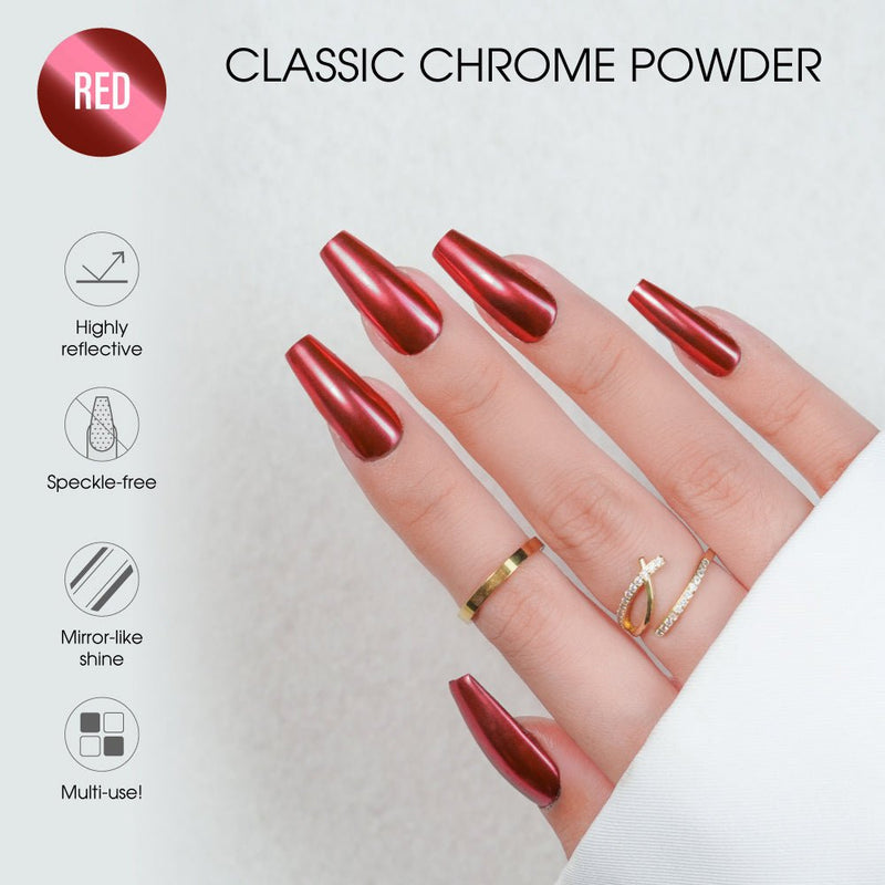Classic Chrome Nail Powder - Red - DTK Nail Supply