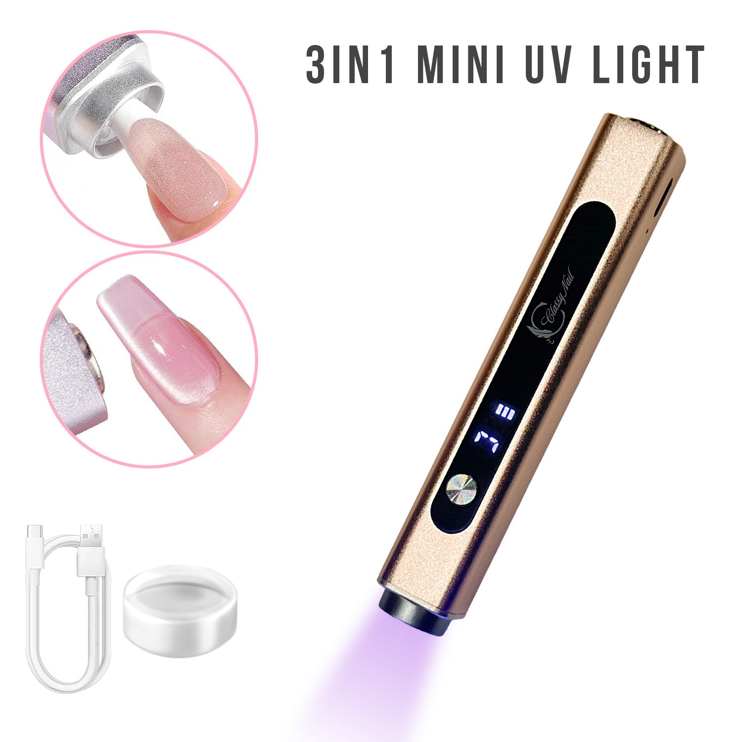Classy Nail 3 - in - 1 Handheld Nail Lamp with attached Magnet & Stamper - Gold - DTK Nail Supply