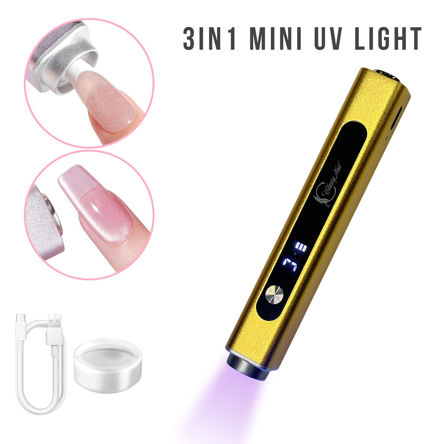 Classy Nail 3 - in - 1 Handheld Nail Lamp with attached Magnet & Stamper - Yellow - DTK Nail Supply