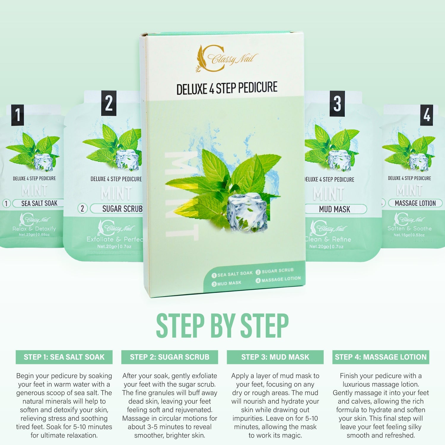 Classy Nail - Deluxe 4 Steps Pedicure - Mint - DTK Nail Supply