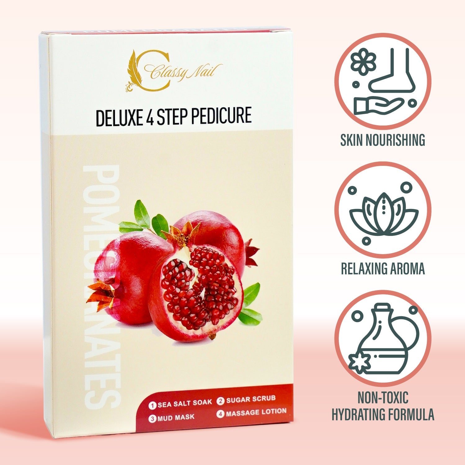 Classy Nail - Deluxe 4 Steps Pedicure - Pomegranates - DTK Nail Supply