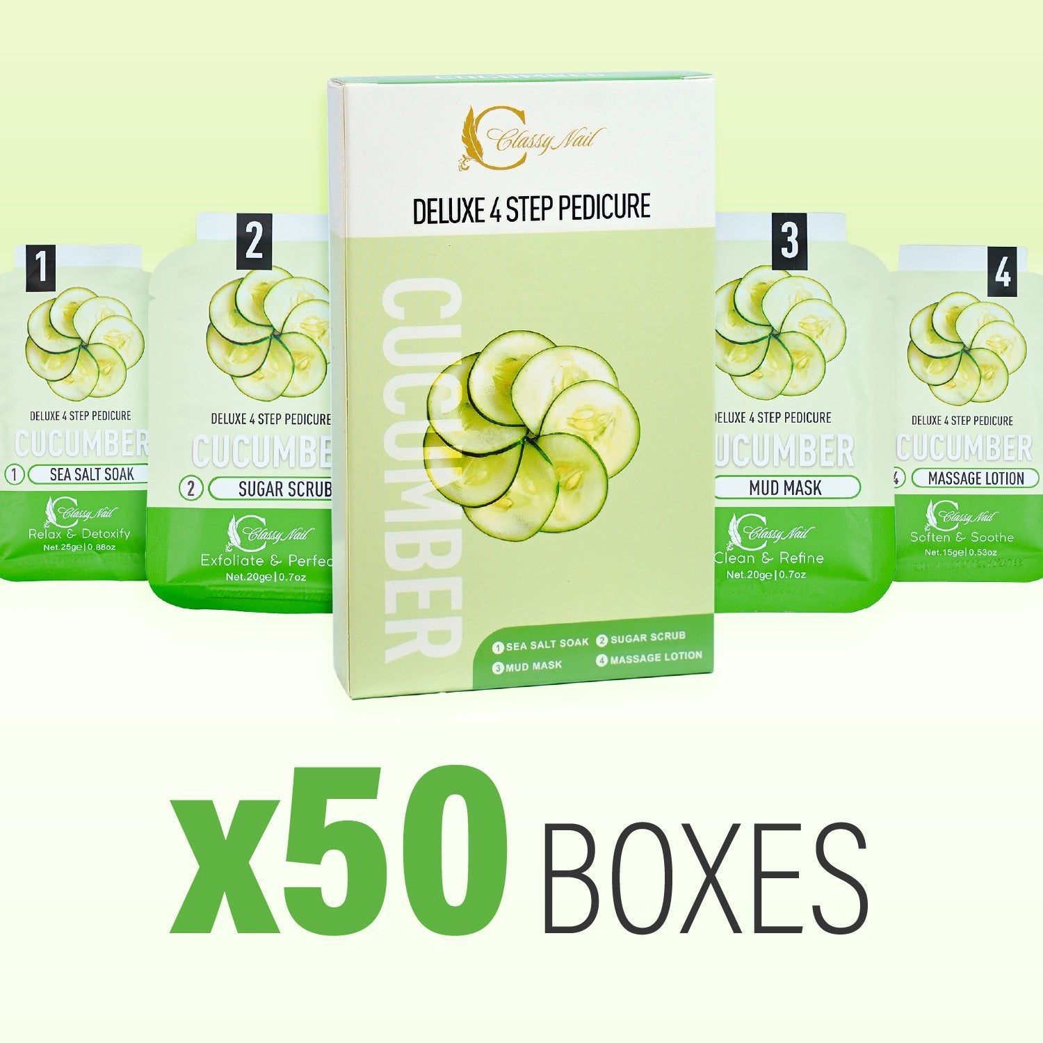 Classy Nail - Deluxe 4 Steps Pedicure x 50 Boxes - Cucumber - DTK Nail Supply