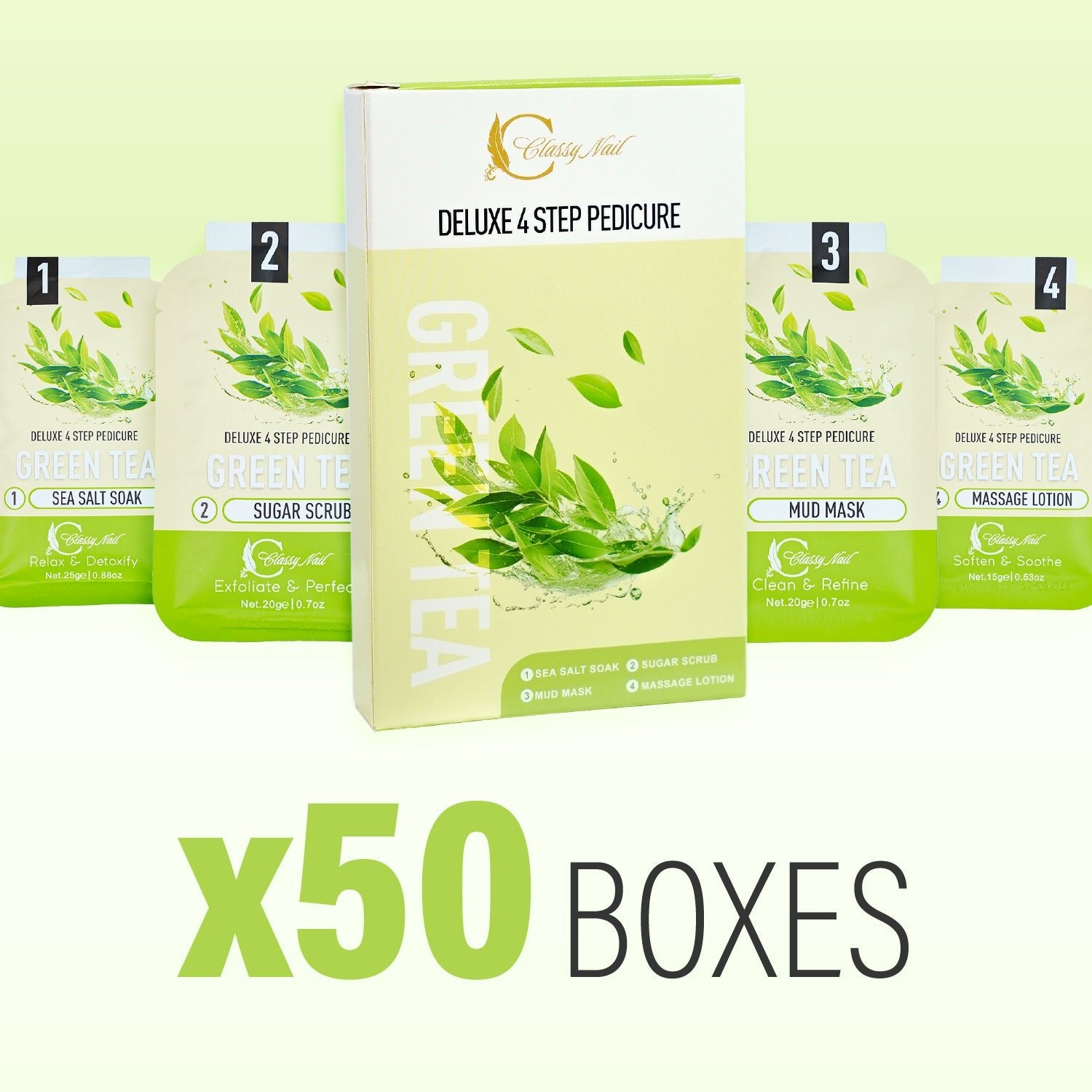 Classy Nail - Deluxe 4 Steps Pedicure x 50 Boxes - Green Tea - DTK Nail Supply