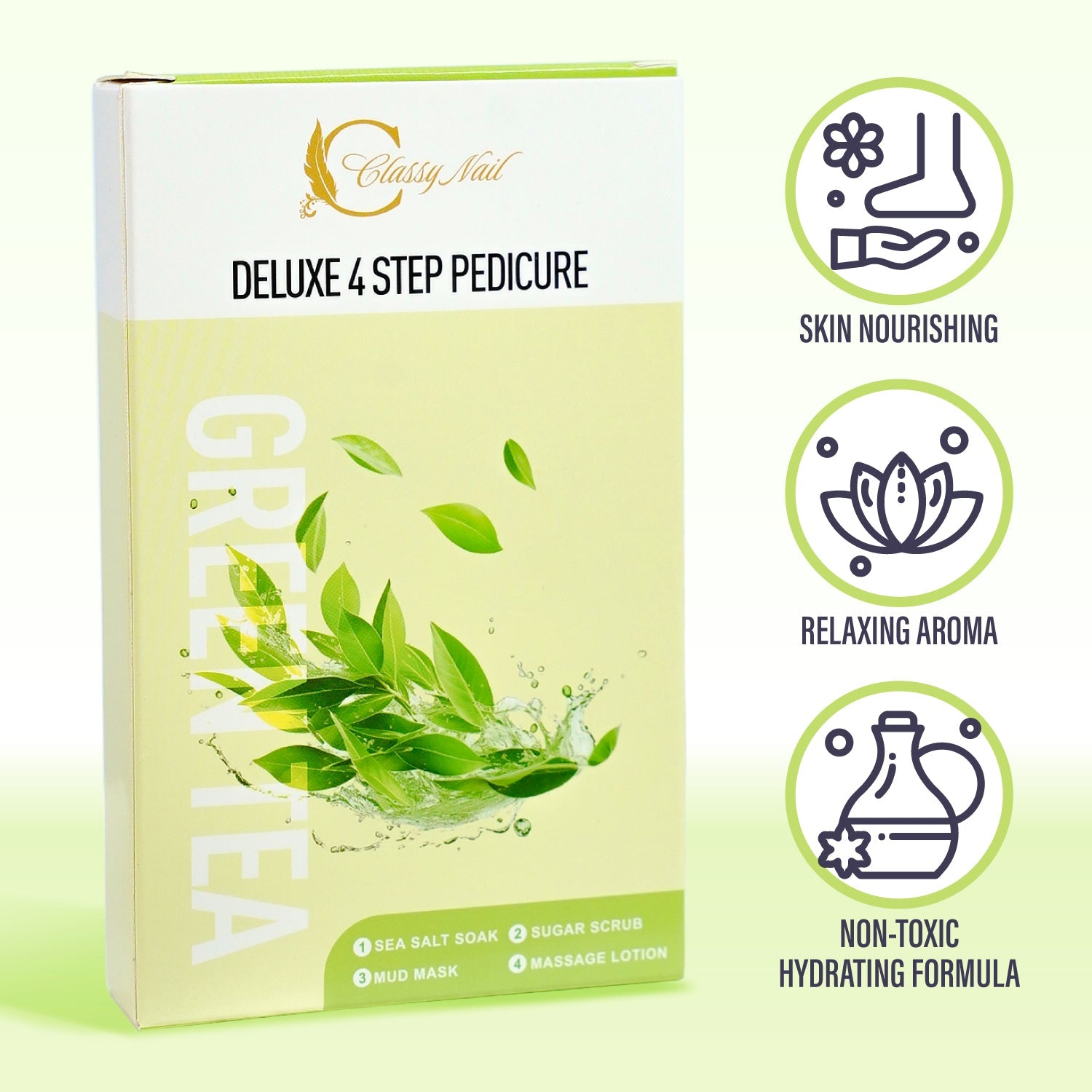 Classy Nail - Deluxe 4 Steps Pedicure x 50 Boxes - Green Tea - DTK Nail Supply